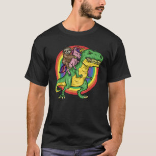 Sloth Unicorn Riding Trex Dinosaur Dierenvriend Ki T-shirt
