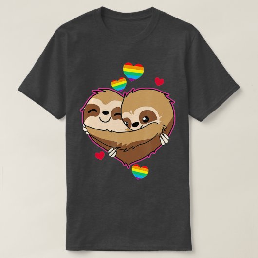 Sloth Valentines Day Hearts Gift  Gay Pride Rainbo T-shirt (Design voorkant)