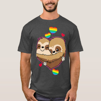 Sloth Valentines Day Hearts Gift  Gay Pride Rainbo T-shirt