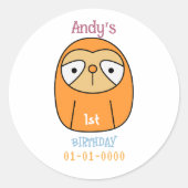 Sloth Verjaardag Cartoon Ronde Sticker (Voorkant)