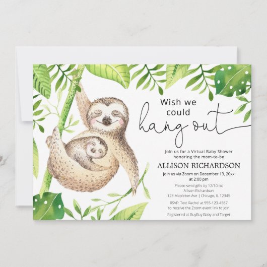 Sloth Virtual baby shower genderneutraal schattig Kaart (Voorkant)