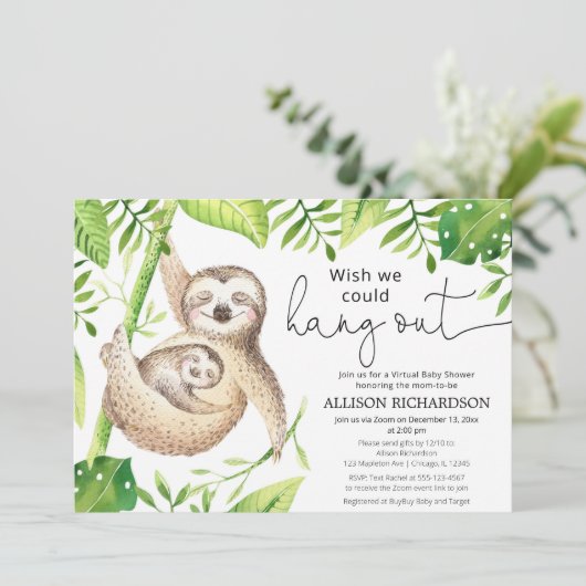 Sloth Virtual baby shower genderneutraal schattig Kaart (Staand voorkant)