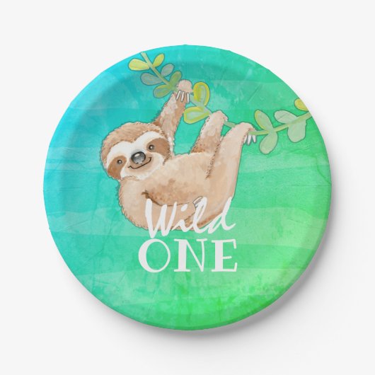 Sloth Wild One First Birthday Party Bord (Voorkant)