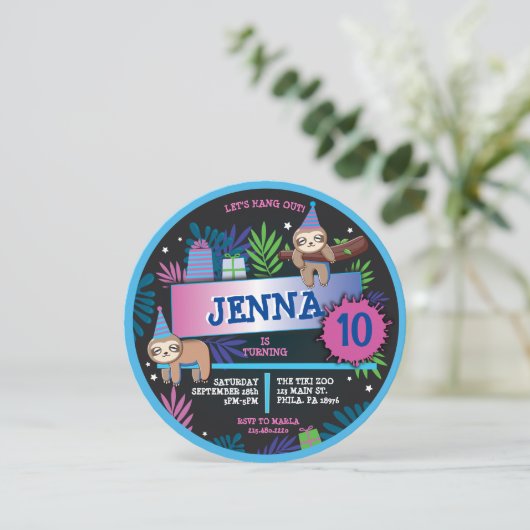 SLOTH ZOO OERWOUD Verjaardagsfeestuitnodiging Kaart (Staand voorkant)