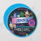 SLOTH ZOO OERWOUD Verjaardagsfeestuitnodiging Kaart (Voorkant / Achterkant)