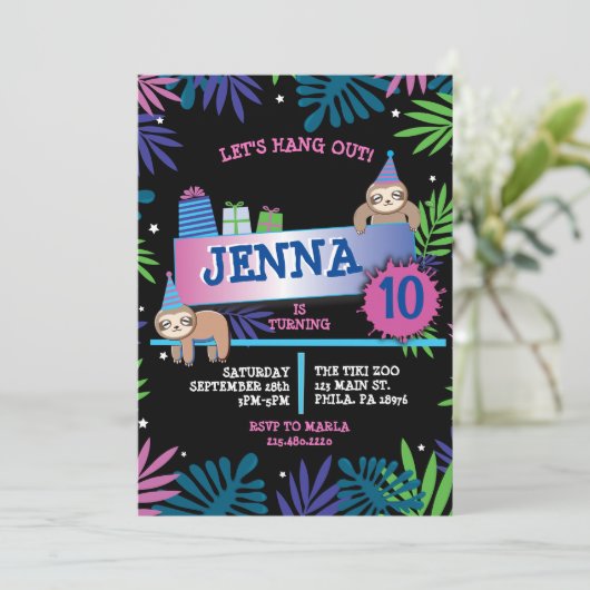 SLOTH ZOO OERWOUD Verjaardagsfeestuitnodiging Kaart (Staand voorkant)