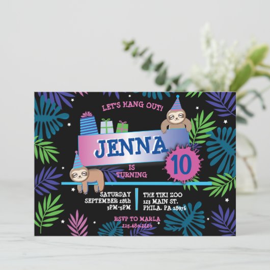 SLOTH ZOO OERWOUD Verjaardagsfeestuitnodiging Kaart (Staand voorkant)