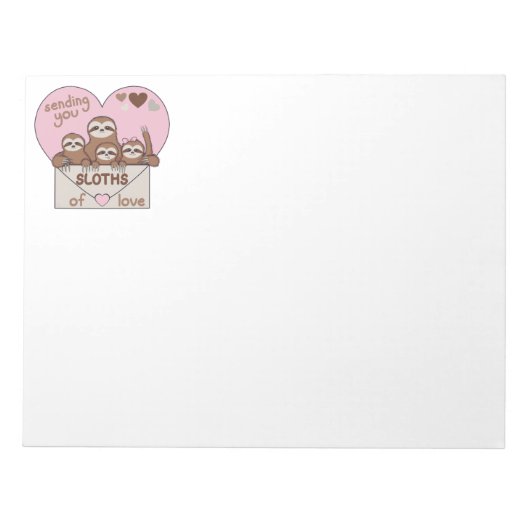 Slothfamilie met envelop, hart en tekst notitieblok (Voorkant)