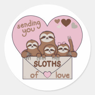 Slothfamilie met envelop, hart en tekst ronde sticker