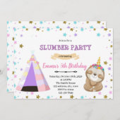 Slothicorn slaapfeest verjaardagsuitnodiging kaart (Voorkant / Achterkant)