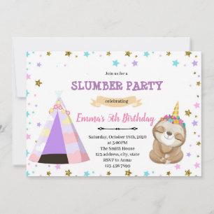 Slothicorn slaapfeest verjaardagsuitnodiging kaart