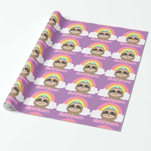 Slothicorn Sleuf Unicorn Cute Wrapping Paper Cadeaupapier (Uitgerold)