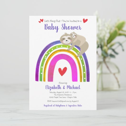Sloths Baby shower Genderneutraal Boho Rainbow Kaart (Staand voorkant)