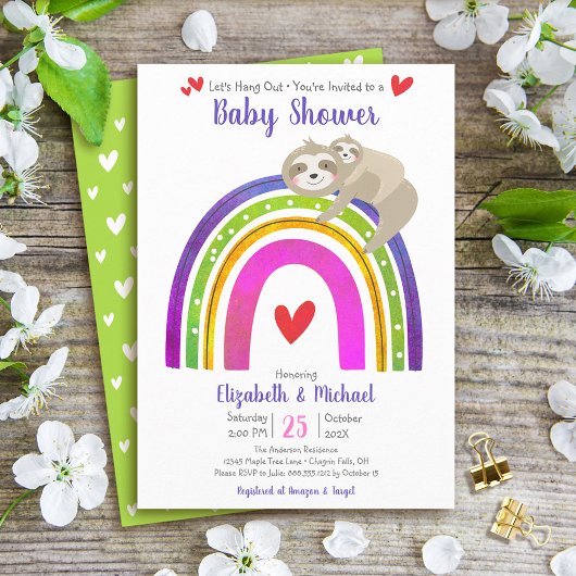Sloths Boho Rainbow Baby shower Modern Schattige Z Kaart