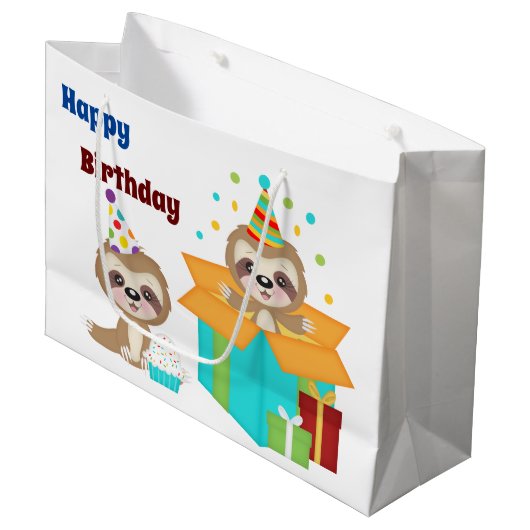 Sloth's Happy Birthday Party Groot Cadeauzakje (Voorkant Gekanteld)