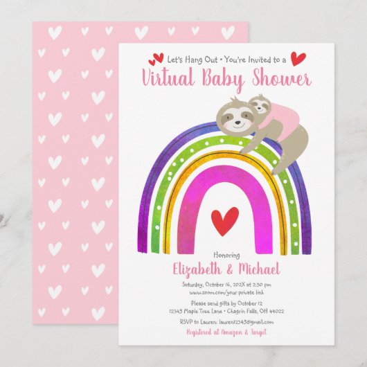 Sloths Virtual Girl Baby shower Schattige Boho Rai Kaart (Voorkant / Achterkant)