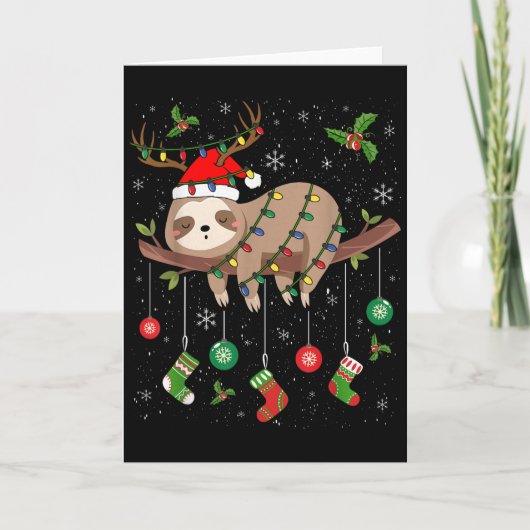 Sloths Xmas Lighting Reindeer Santa Hat Sloth Chri Kaart (Voorkant)