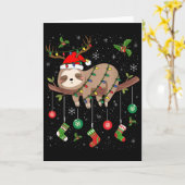 Sloths Xmas Lighting Reindeer Santa Hat Sloth Chri Kaart (Gele Bloem)