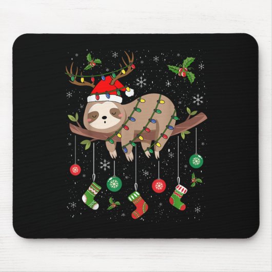 Sloths Xmas Lighting Reindeer Santa Hat Sloth Chri Muismat (Voorkant)
