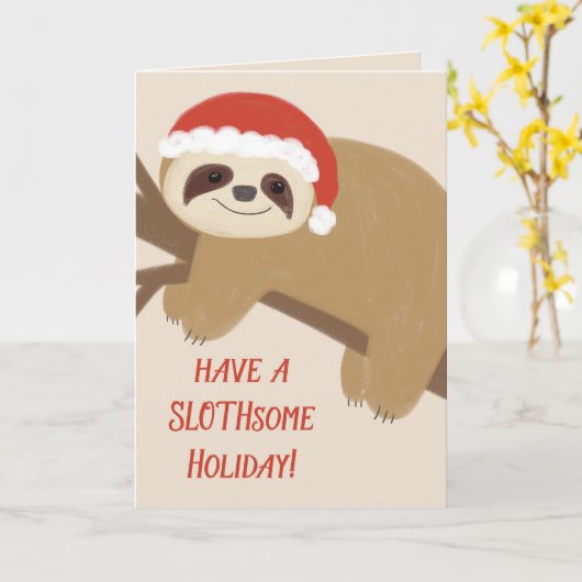 Slothsome Holiday Sloth Christmas Wenskaart Kaart (Gele Bloem)