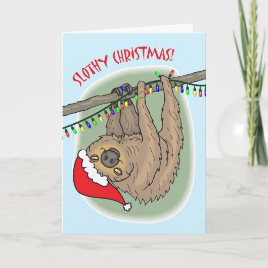 Slothy Christmas, Christmas Sloth en Lights Kaart (Voorkant)