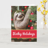 Slothy Feestdagen kerst met luiaard in boom Kaart (Gele Bloem)