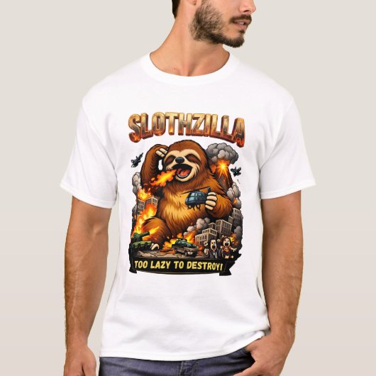 Slothzilla Te Lui om te Vernietigen, Grappige Kaij T-shirt (Voorkant)