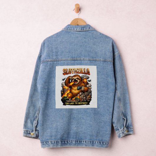 Slothzilla Too Lazy to Destroy,Funny Kaiju Monster Denim Jacket (Hangar)