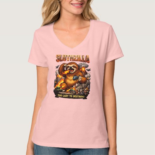 Slothzilla Too Lazy to Destroy,Funny Kaiju Monster T-shirt (Voorkant)