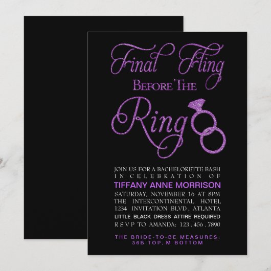 Slotpartij Faux Glitter Bachelorette Kaart (Voorkant / Achterkant)