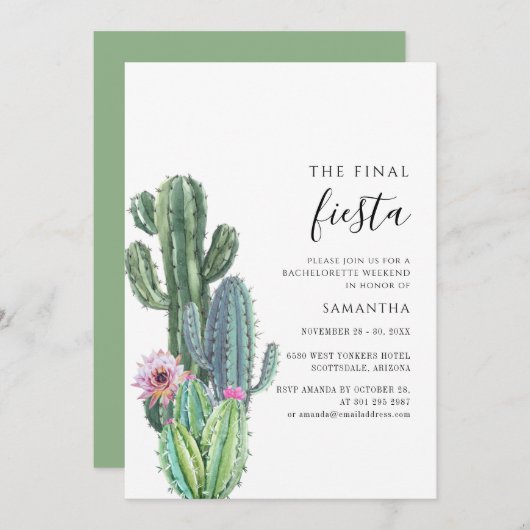 Slotpartij Fiesta Cactus Bachelorette Kaart (Voorkant / Achterkant)