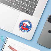 Slovakije Vlag Ronde Cirkel Embleem Sticker (Laptop met iPhone)
