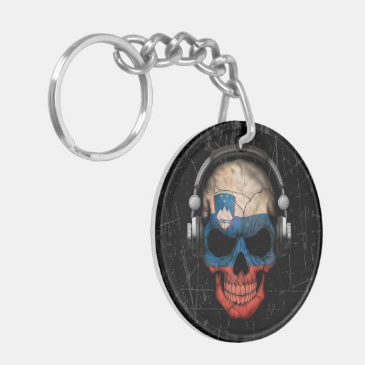 Sloveense Dj-schedel met hoofdtelefoon Sleutelhanger (Voorkant Links)