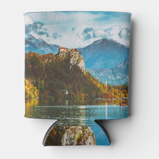 Sloveense klif kijkt uit op Bled Castle. Blikjeskoeler (Voorkant)