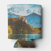 Sloveense klif kijkt uit op Bled Castle. Blikjeskoeler (Achterkant)