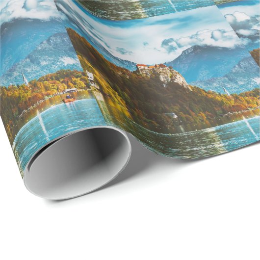 Sloveense klif kijkt uit op Bled Castle. Cadeaupapier (Rol Hoek)