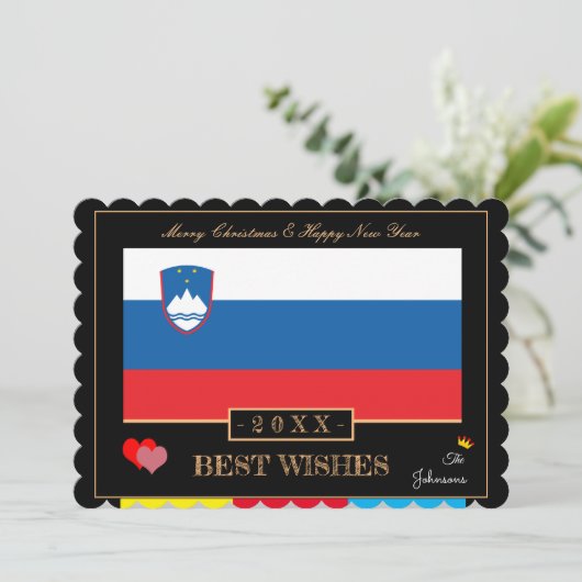 Sloveense vlag en gelukkig nieuwjaar/beste wensen feestdagenkaart (Staand voorkant)