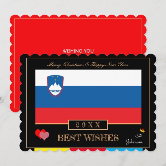 Sloveense vlag en gelukkig nieuwjaar/beste wensen feestdagenkaart (Voorkant / Achterkant)
