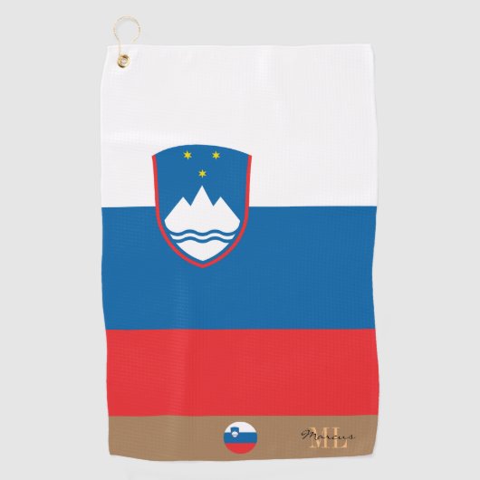 Sloveense vlag & Slovenië monogrammen / Golf Towel Golfhanddoek (Voorkant)