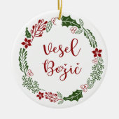 Slovenian Merry Kerstmis Wreath, Vesel Božič Keramisch Ornament (Voorkant)