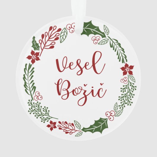 Slovenian Merry Kerstmis Wreath, Vesel Božič Ornament (achterkant)