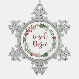 Slovenian Merry Kerstmis Wreath, Vesel Božič Tin Sneeuwvlok Ornament