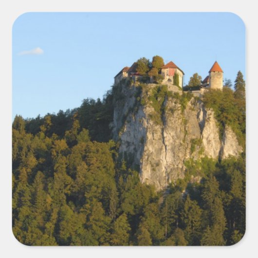 Slovenië, Bled, Bleemmeer, Bled Castle op Vierkante Sticker (Voorkant)