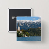 Slovenië, Bled, Lake Bled, Bled Island, Bled 2 Vierkante Button 5,1 Cm (Voorkant /achterkant)