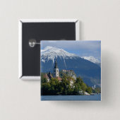 Slovenië, Bled, Meer van Bled, Bled Eiland, Bled Vierkante Button 5,1 Cm (Voorkant /achterkant)