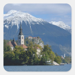 Slovenië, Bled, Meer van Bled, Bled-eiland, Bled Vierkante Sticker