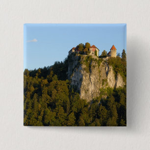 Slovenië, Bled, Meer van Bled, Kasteel Bled op Vierkante Button 5,1 Cm