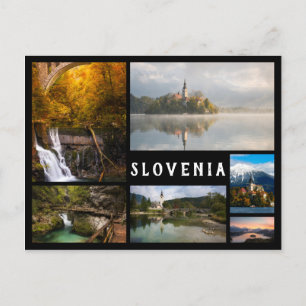 Slovenië en Bled-landschappen, collage zwart lijst Briefkaart