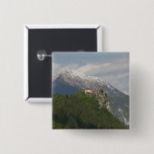 SLOVENIË, GORENJSKA, Bled: Bled Kasteel & 2 Vierkante Button 5,1 Cm (Voorkant /achterkant)