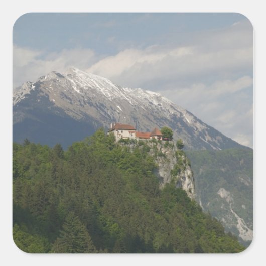 SLOVENIË, GORENJSKA, Bled: Bled Kasteel & 2 Vierkante Sticker (Voorkant)